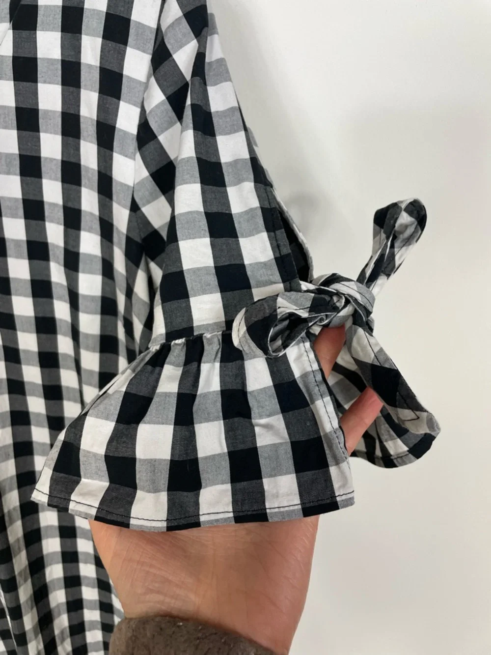 J. Crew Black and White Gingham Shift Dress w/ Tie Sleeves Size Medium